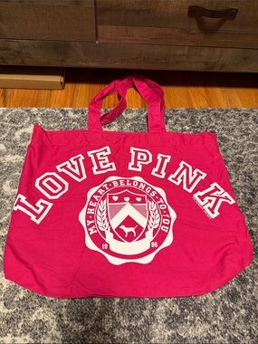 PINK Victoria's Secret Hot Pink 'LOVE PINK' Canvas Tote